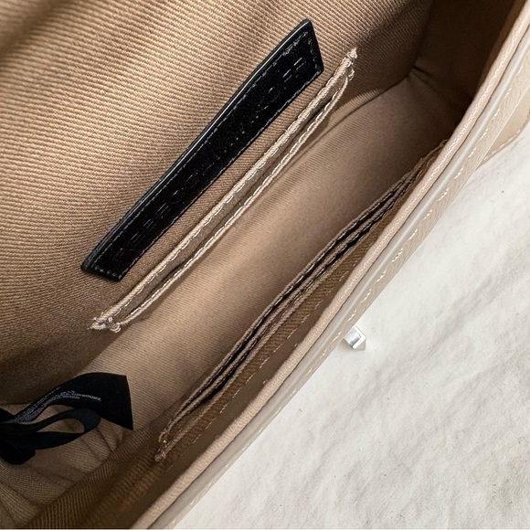 REBECCA MINKOFF Chevron Quilted Small Love Crossbody Leather Bag Taupe Sandrift - Picture 11 of 17